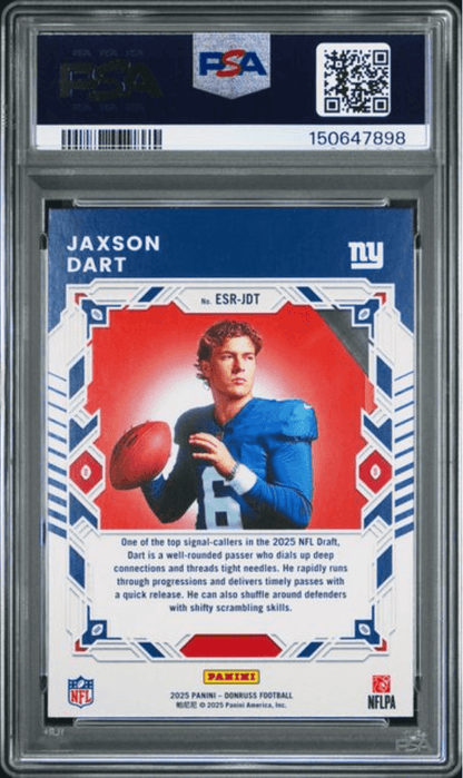 Graded 2025 Panini Donruss Jaxson Dart #ESRJDT The Elite Series Rookies Rookie RC Football Card PSA 9 Mint