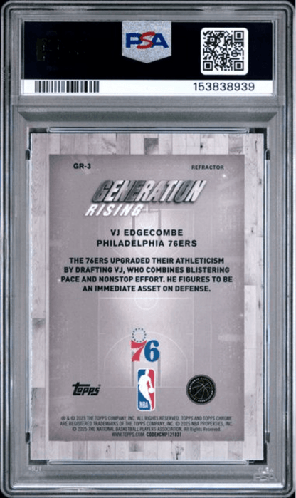 Graded 2025 Topps Chrome VJ Edgecombe #GR3 Generation Rising Refractor Rookie RC Basketball Card PSA 10 Gem Mint