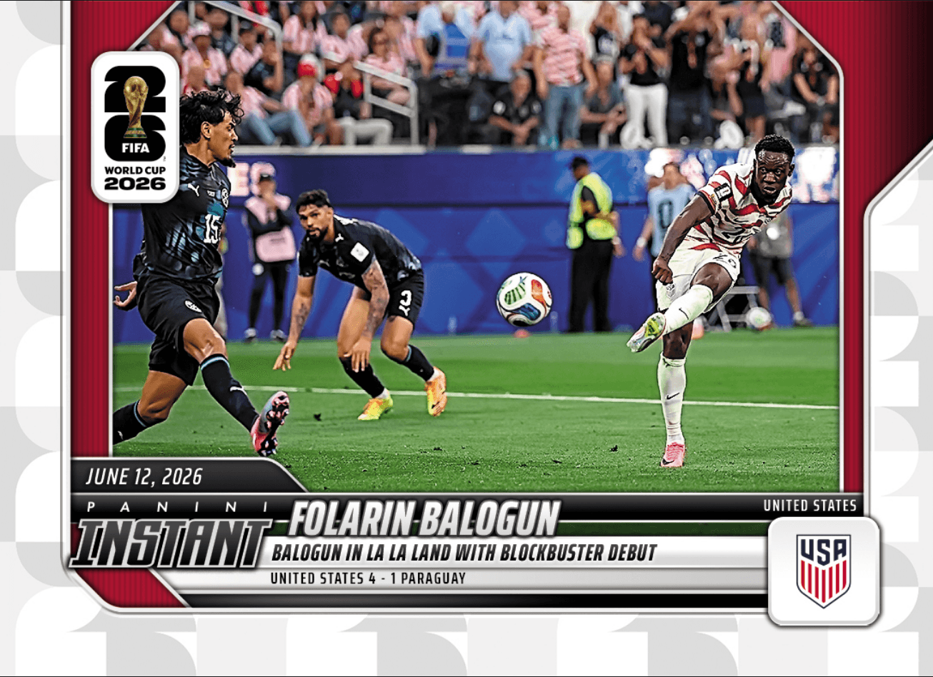 2026 Panini Instant FIFA World Cup Folarin Balogun #9 Balogun In LA LA Land with Blockbuster Debut USA Soccer Card