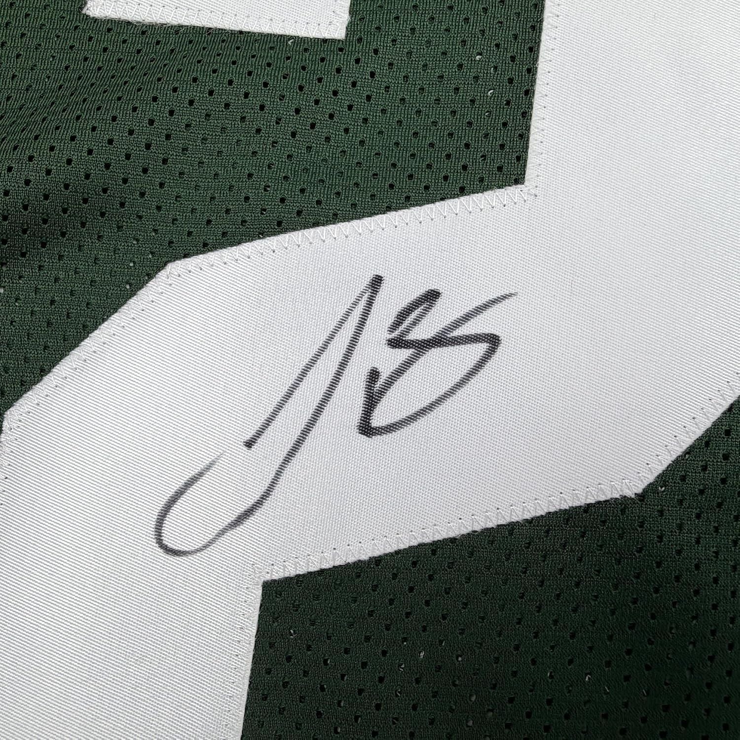 Framed Autographed/Signed Le'Veon LeVeon Bell 35x39 Michigan State Green College Football Jersey Beckett BAS COA