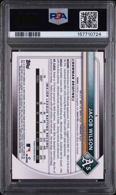 Graded 2025 Bowman Chrome Mega Box Jacob Wilson #1 75/75 Yellow Refractor Rookie RC Baseball Card PSA 10 Gem Mint
