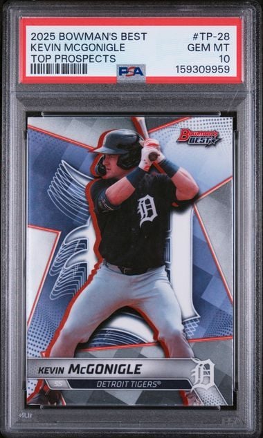 Graded 2025 Bowman's Best Kevin McGonigle #TP28 Top Prospects Rookie RC Baseball Card PSA 10 Gem Mint