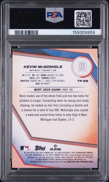 Graded 2025 Bowman's Best Kevin McGonigle #TP28 Top Prospects Rookie RC Baseball Card PSA 10 Gem Mint