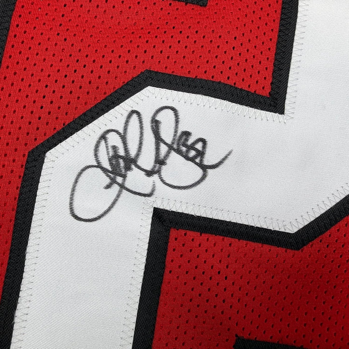 Framed Autographed/Signed Jamal Anderson 35x39 Atlanta Red Football Jersey Beckett BAS COA