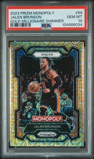 Graded 2023 Panini Prizm Monopoly Jalen Brunson #59 /500 Gold Millionaire Shimmer Basketball Card PSA 10 Gem Mint