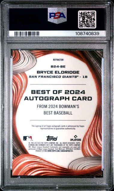 Graded 2024 Bowman's Best Bryce Eldridge #B24BE Best of 2024 Refractor Auto Rookie RC Baseball Card PSA 10 Gem Mint