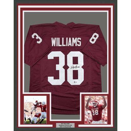 Framed Autographed/Signed Roy Williams 35x39 Oklahoma Maroon College Football Jersey Beckett BAS COA
