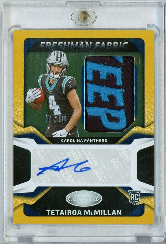 2025 Panini Certified Tetairoa McMillan #FBCTMN /10 Keep Pounding Freshman Fabric RPA Auto Rookie RC Football Card