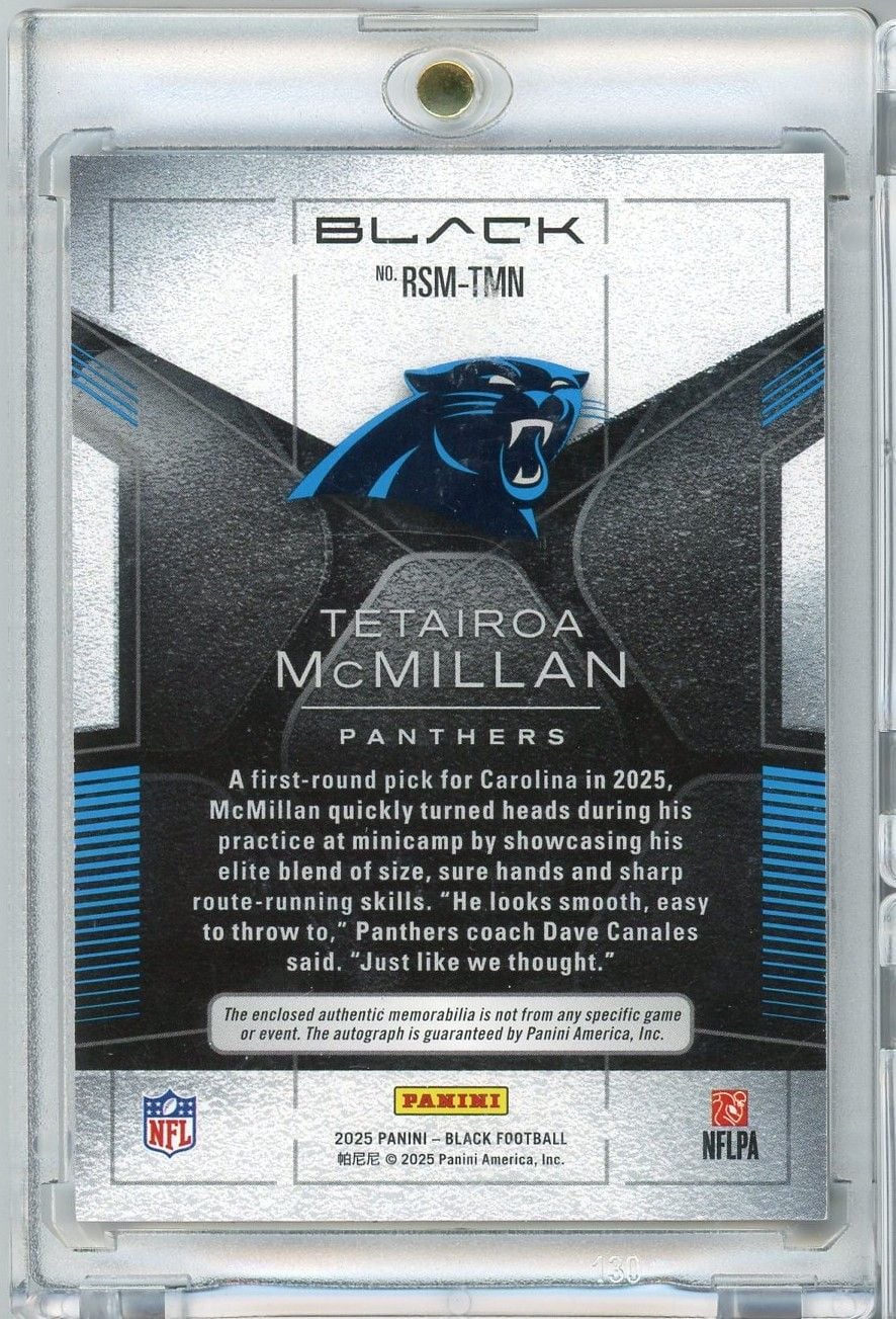 2025 Panini Black Tetairoa McMillan #RSMTMN /149 RPA Auto Rookie RC Football Card