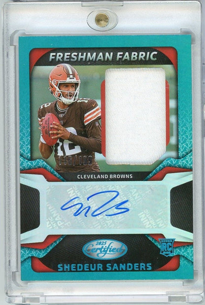 2025 Panini Certified Shedeur Sanders #FBCSSS /199 Freshman Fabric Auto Rookie RC Football Card