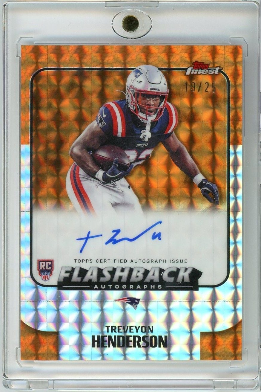 2025 Topps Finest Treveyon Henderson #FBATVH /25 Flashback Autographs Orange Geometric Rookie RC Football Card