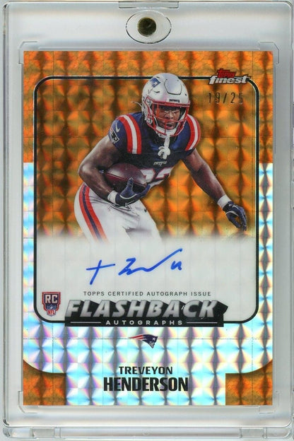 2025 Topps Finest Treveyon Henderson #FBATVH /25 Flashback Autographs Orange Geometric Rookie RC Football Card