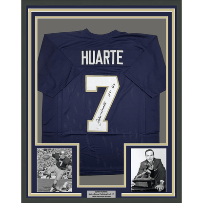 Framed Autographed/Signed John Huarte 35x39 HT 64 Notre Dame Blue College Football Jersey JSA COA