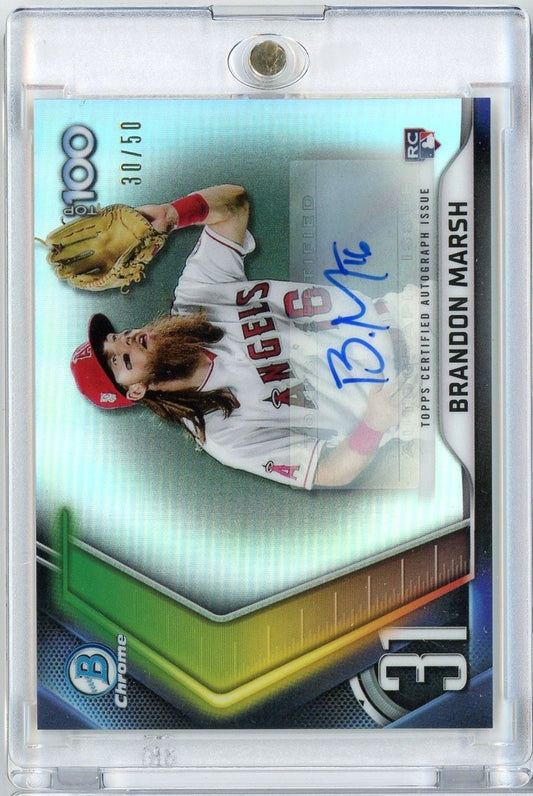 2022 Bowman Chrome Brandon Marsh #BTP31 Top 100 Auto /50 Rookie RC Baseball Card