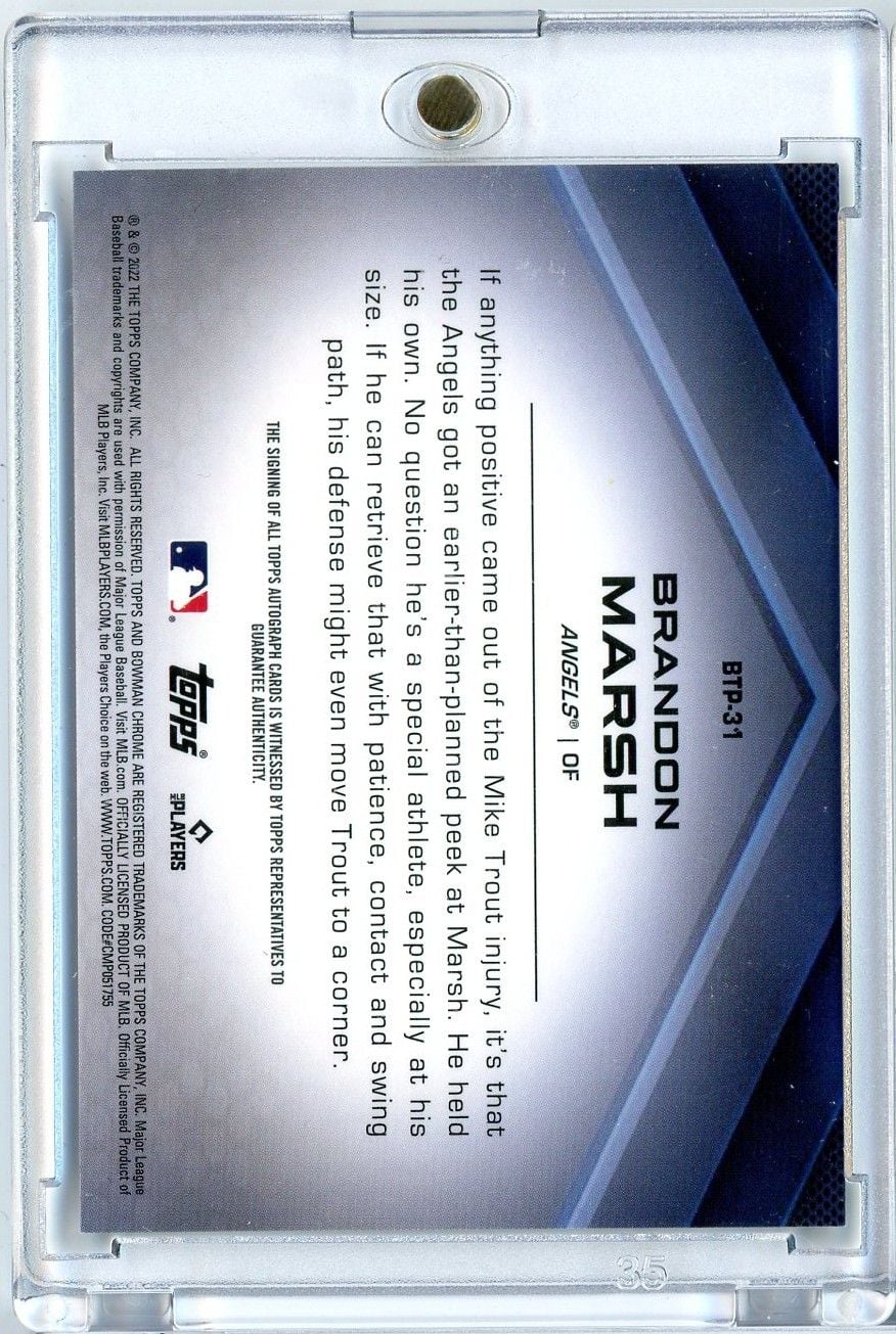2022 Bowman Chrome Brandon Marsh #BTP31 Top 100 Auto /50 Rookie RC Baseball Card