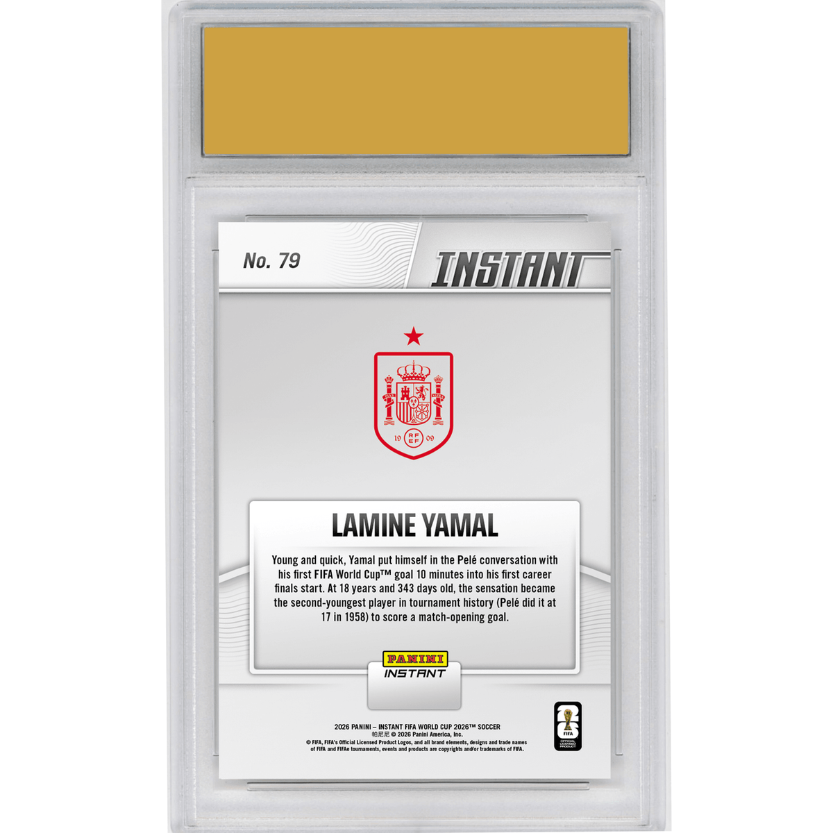 Graded 2026 Panini Instant FIFA World Cup Lamine Yamal #79 Heir Apparent Opens Account Royally Fast Spain Soccer Card HOFSM 10 Gem Mint