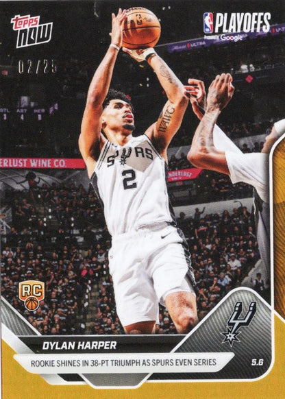 2025 Topps Now Dylan Harper #297 Orange Foil /25 Rookie Shines in 38 Point Triumph As Spurs Even Series San Antonio Spurs Rookie RC Basketball Card