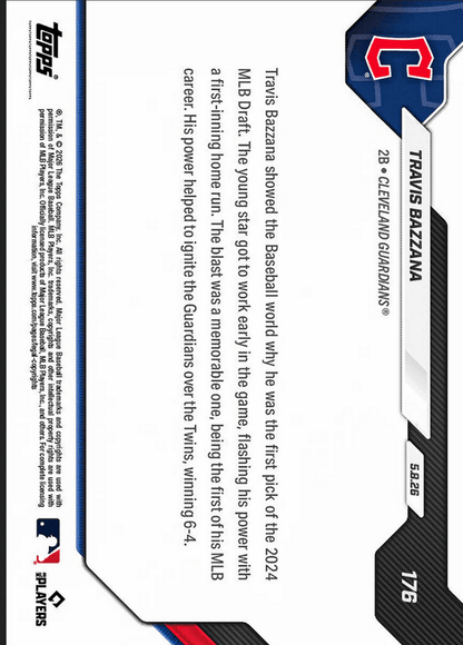 2026 Topps Now Travis Bazzana #176 Gold Foil /50 Top Prospect's 1st Home Run Caps Off Memorable Night Cleveland Guardians Rookie RC Baseball Card