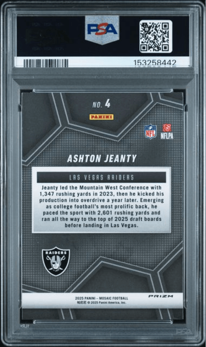 Graded 2025 Panini Mosaic Ashton Jeanty #4 Overdrive Silver Rookie RC Football Card PSA 9 Mint