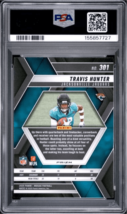 Graded 2025 Panini Mosaic Travis Hunter #301 Reactive Yellow Rookie RC Football Card PSA 10 Gem Mint