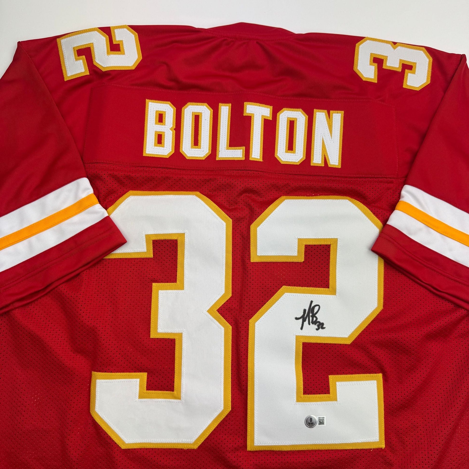 Autographed/Signed Nick Bolton Kansas City Red Football Jersey Beckett BAS COA