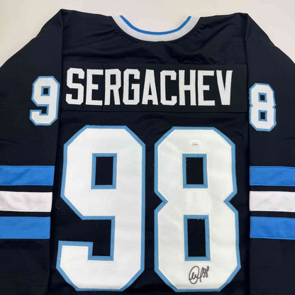 Autographed/Signed Mikhail Sergachev Utah Black Hockey Jersey JSA COA