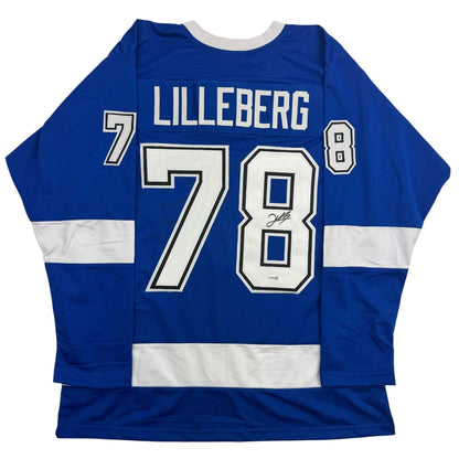 Autographed/Signed Emil Lilleberg Tampa Bay Blue Hockey Jersey JSA COA
