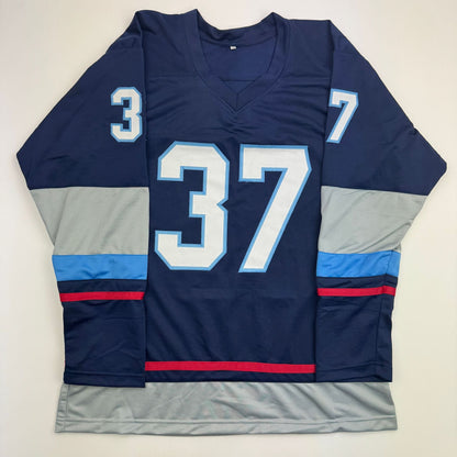 Autographed/Signed Yanni Gourde Seattle Blue Hockey Jersey JSA COA