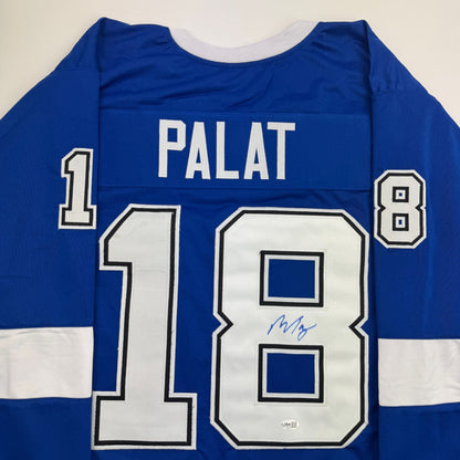 Autographed/Signed Ondrej Palat Tampa Bay Blue Hockey Jersey JSA COA