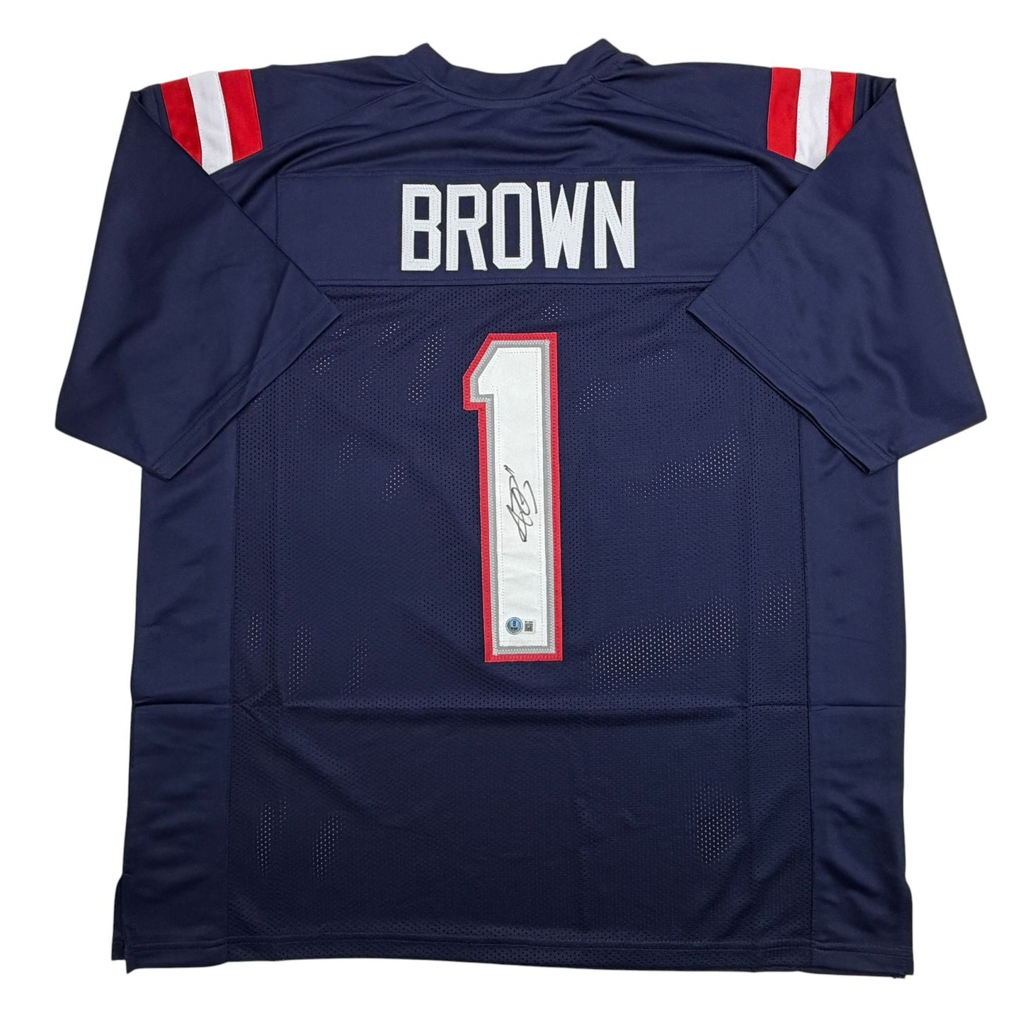 Autographed/Signed AJ A.J. Brown New England Patriots Blue Football Jersey Beckett BAS COA