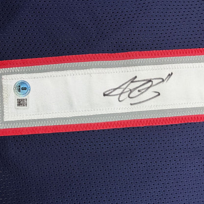 Autographed/Signed AJ A.J. Brown New England Patriots Blue Football Jersey Beckett BAS COA