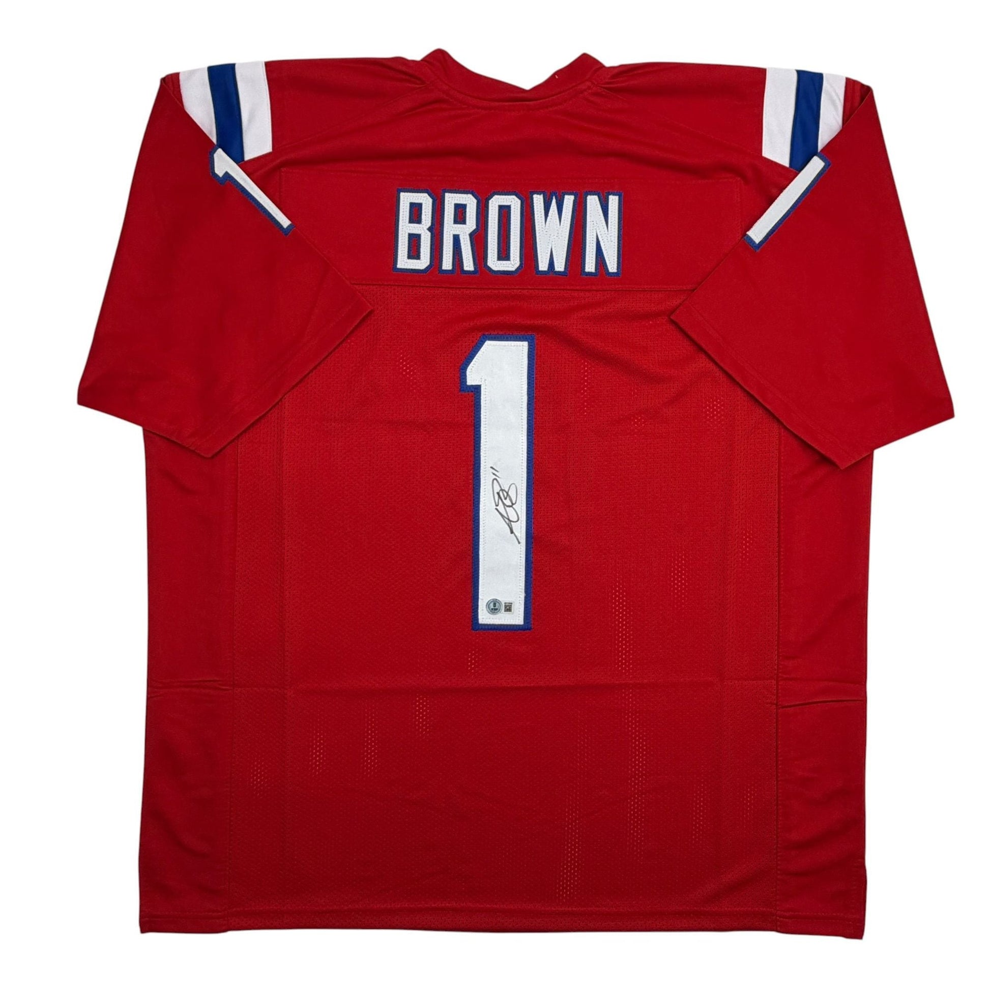 Autographed/Signed AJ A.J. Brown New England Patriots Red Football Jersey Beckett BAS COA