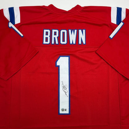 Autographed/Signed AJ A.J. Brown New England Patriots Red Football Jersey Beckett BAS COA
