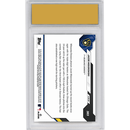 Graded 2026 Topps Now Jacob Misiorowski #383 105.5MPH Heater Scorches MLB Record Books Milwaukee Brewers Rookie RC Baseball Card HOFSM 10 Gem Mint