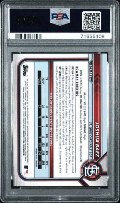 Graded 2022 Topps Bowman Joshua Baez #BCP112 Chrome Prospects Rookie RC Baseball Card PSA 10 Gem Mint