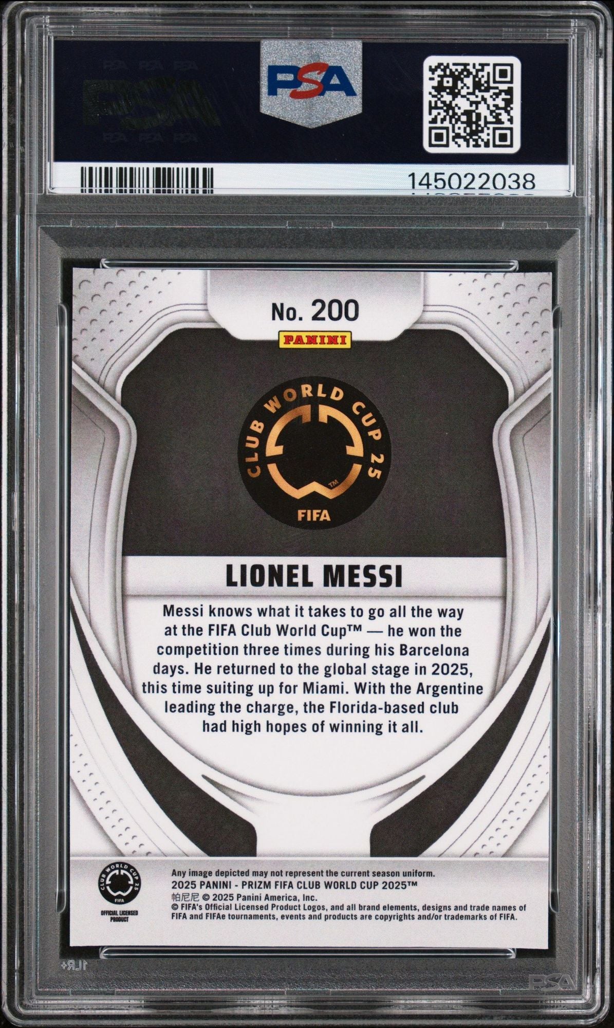 Graded 2025 Panini Prizm FIFA CWC Lionel Messi #200 Soccer Card PSA 10 Gem Mint