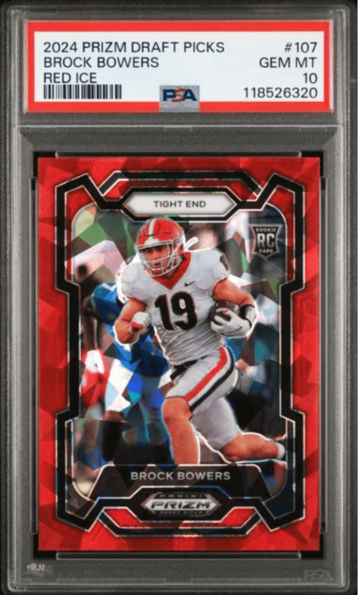 Graded 2024 Panini Prizm Draft Picks Brock Bowers #107 Red Ice Rookie RC Football Card PSA 10 Gem Mint