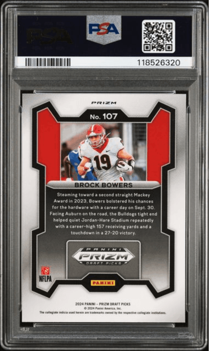 Graded 2024 Panini Prizm Draft Picks Brock Bowers #107 Red Ice Rookie RC Football Card PSA 10 Gem Mint
