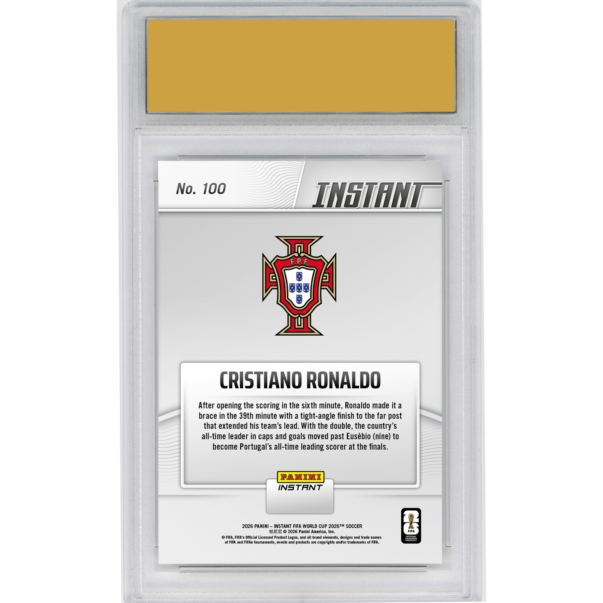 Graded 2026 Panini Instant FIFA World Cup Cristiano Ronaldo #100 Ronaldo Double Takes Him Past Portugal Legend Portugal Soccer Card HOFSM 10 Gem Mint