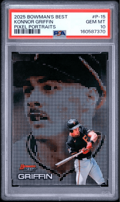 Graded 2025 Topps Bowmans Best Konnor Griffin #P15 Pixel Portraits Rookie RC Baseball Card PSA 10 Gem Mint