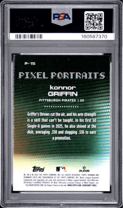 Graded 2025 Topps Bowmans Best Konnor Griffin #P15 Pixel Portraits Rookie RC Baseball Card PSA 10 Gem Mint
