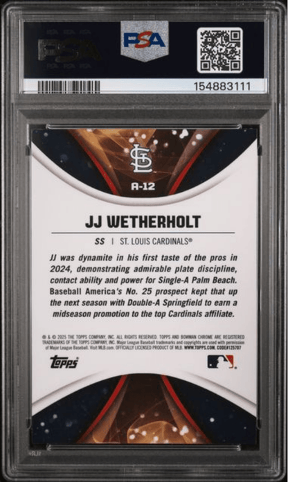 Graded 2025 Topps Bowman Draft JJ Wetherholt #A12 Axis Rookie RC Baseball Card PSA 9 Mint