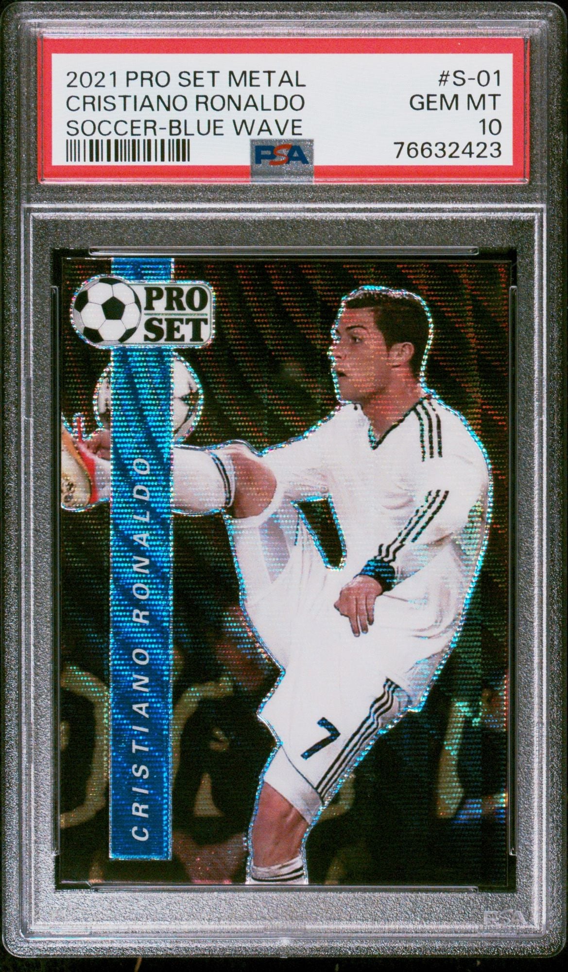 Graded 2021 Leaf Pro Set Metal Cristiano Ronaldo #S-01 #/50 Blue Wave Soccer Card PSA 10 Gem Mint