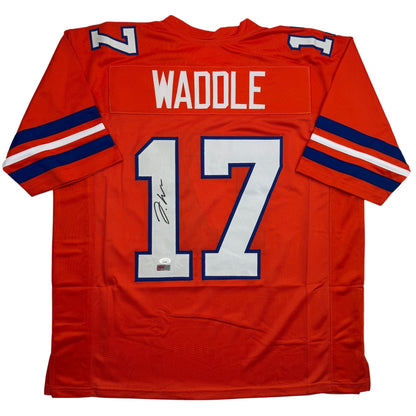 Autographed/Signed Jaylen Waddle Denver Retro Orange Football Jersey JSA COA