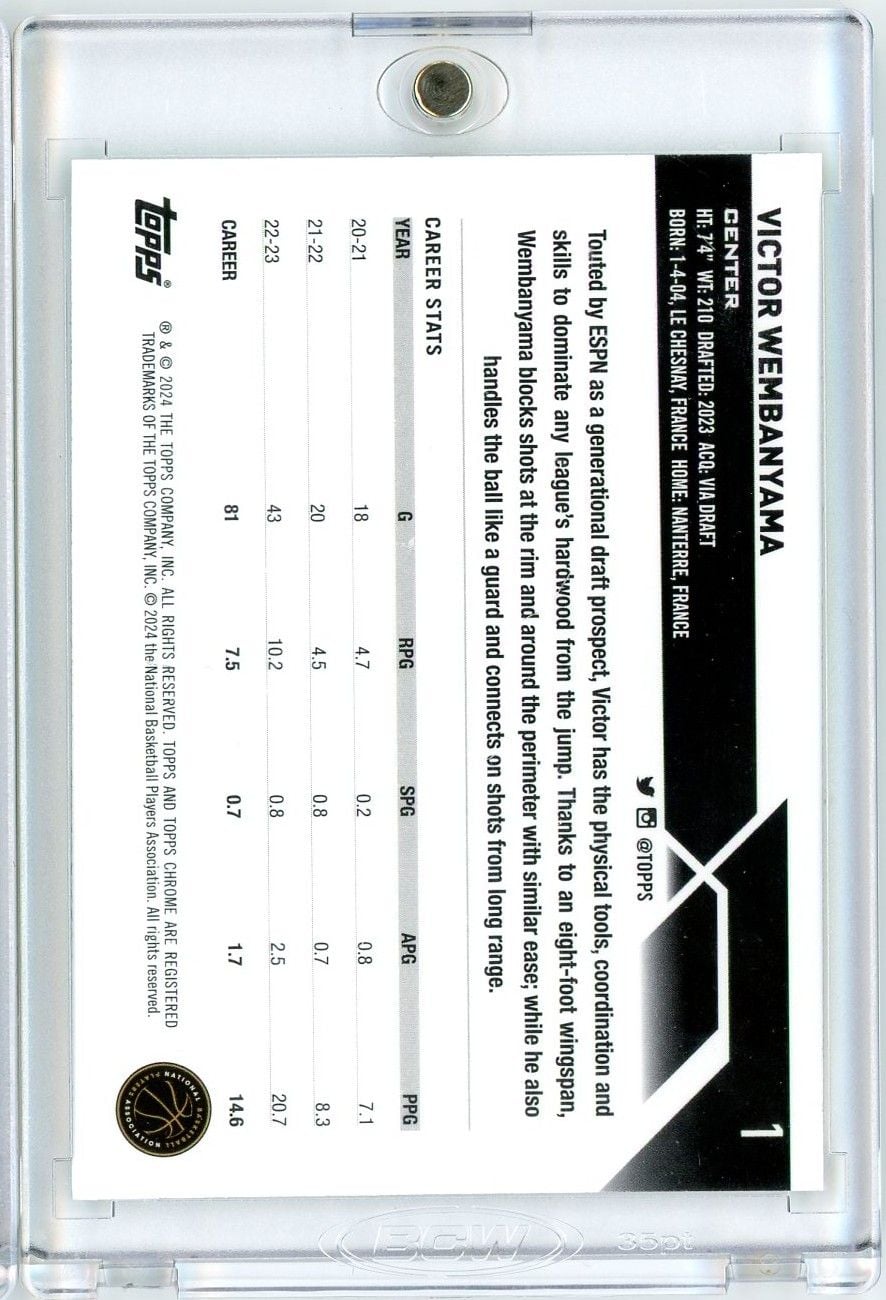 2023 Topps Chrome Victor Wembanyama #1 Green Logo Refractor Rookie RC Basketball Card