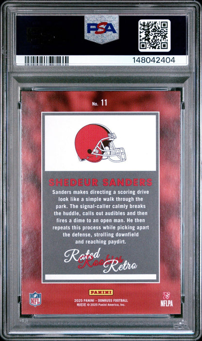Graded 2025 Panini Donruss Shedeur Sanders #11 Rated Rookies Retro Rookie RC Football Card PSA 10 Gem Mint