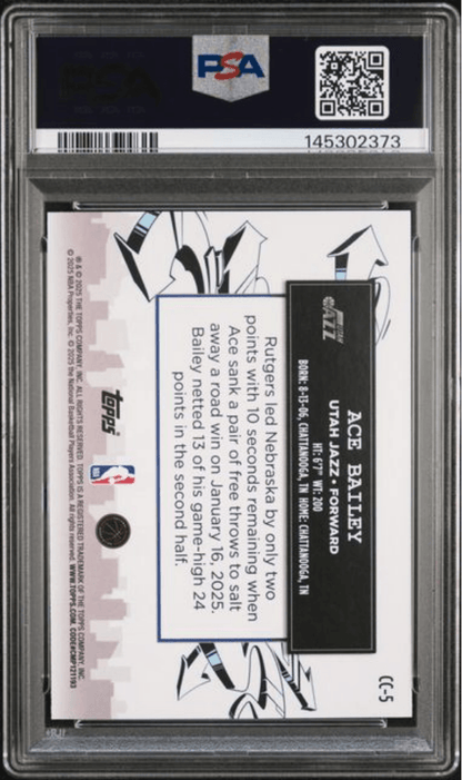 Graded 2025 Topps Ace Bailey #CC5 Clutch City Prospects Green Holo Foil /99 Rookie RC Basketball Card PSA 10 Gem Mint