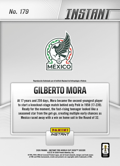 2026 Panini Instant FIFA World Cup Gilberto Mora #179 Electric El Nino Storms into Action Mexico Rookie RC Soccer Card