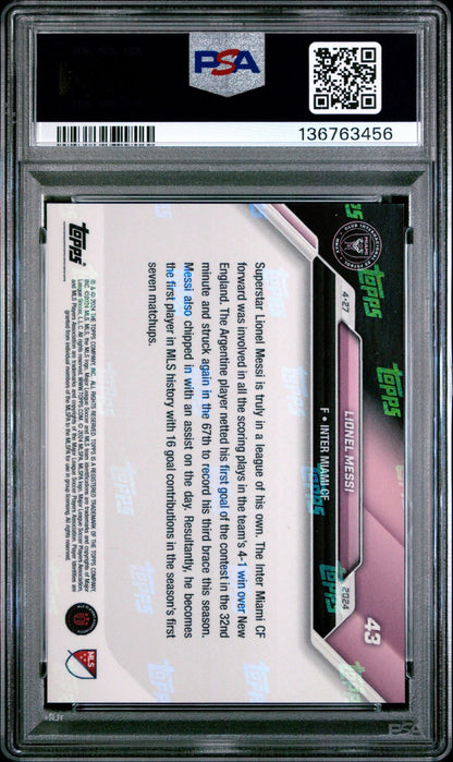 Graded 2024 Topps Now MLS Lionel Messi #43 Soccer Card PSA 10 Gem Mint