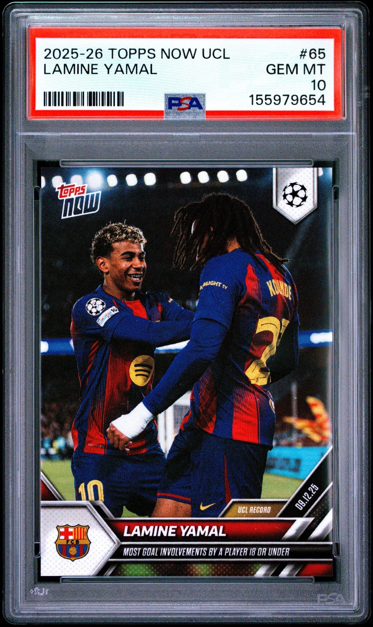 Graded 2025 Topps Now UCL Lamine Yamal #65 UEFA Champions League Soccer Card PSA 10 Gem Mint